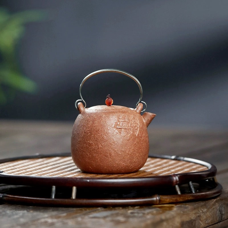 Handmade high-end literati teapot, Qinjie original mine section, mud and stone drum and beam 180cc