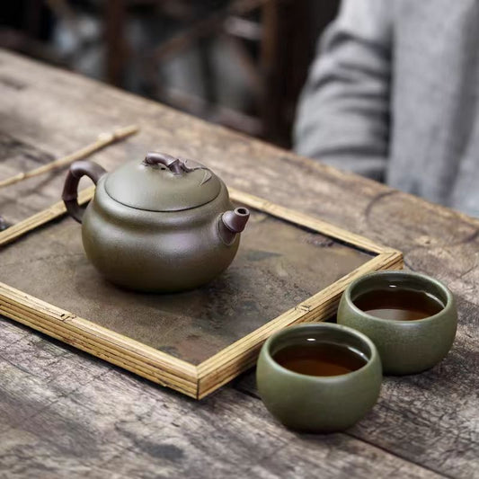 宜兴紫砂壶—豆青段雅竹葫芦（Yixing purple clay pot - bean green section elegant bamboo gourd）